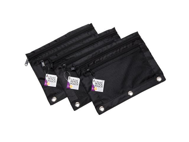 Pencil Pouch - 2 Pocket with Mesh Front - Black - 6/Bag