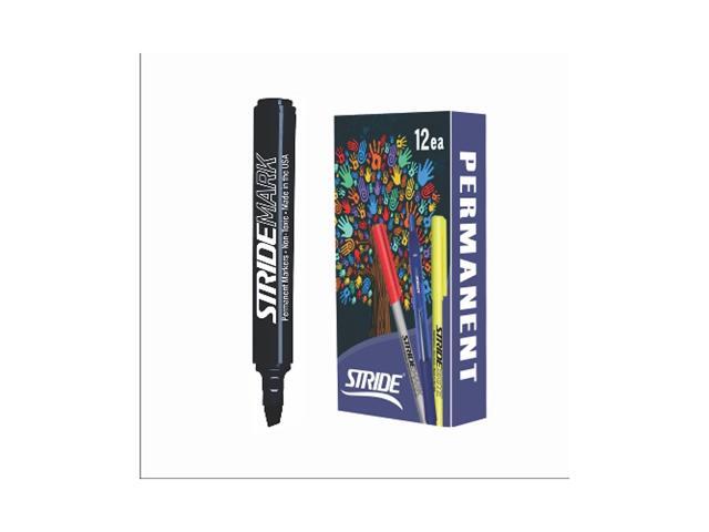 StrideMARK Permanent Chisel Tip Marker BLACK 12-Pack 22001