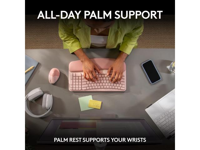 Logitech - Wave Keys Ergonomic Wireless Membrane Keyboard for Windows/Mac with Integrated Palm-rest - Rose - image 11