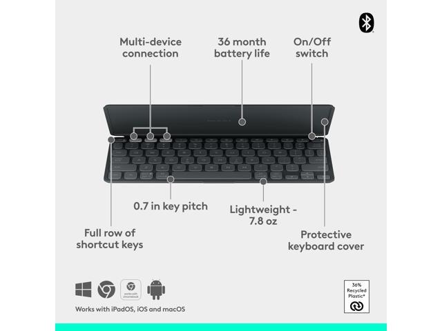 Logitech - Keys-To-Go 2 Slim Portable Bluetooth Keyboard for Tablet With Built-in Cover - Graphite - image 4