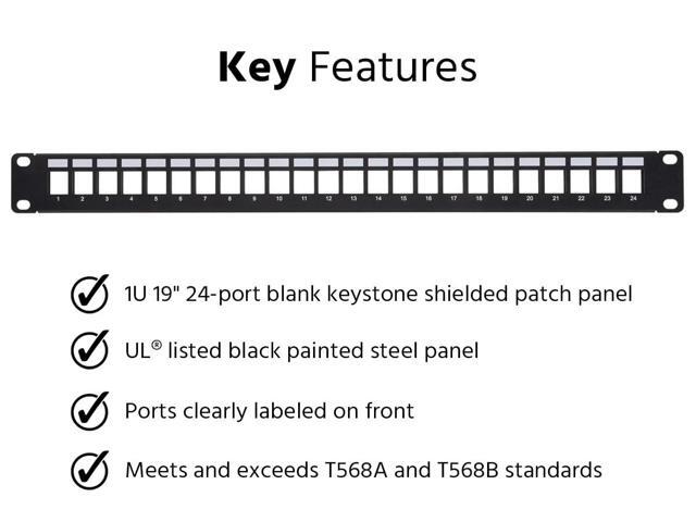Monoprice 24-Port 1U Blank Keystone Shielded Network Patch Panel T568A/B
