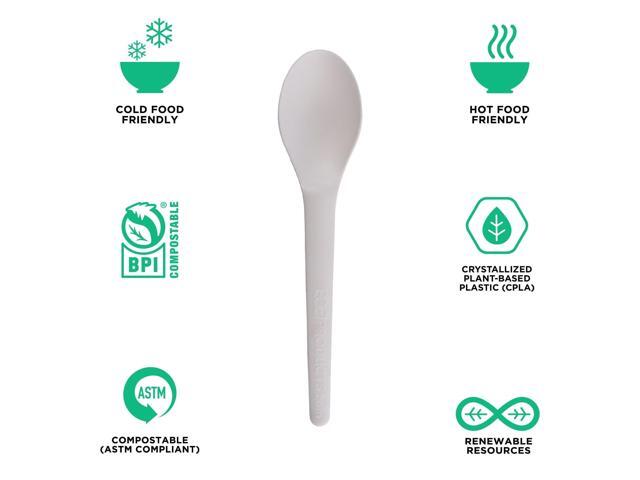 Plantware Compostable Cutlery Spoon Plastic White 1000/Carton EPS013W