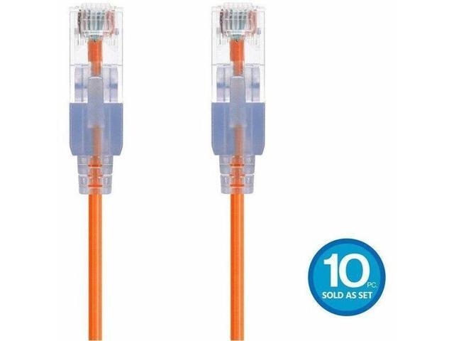 Monoprice Cat6A Ethernet Patch Cable - 10 Feet - Orange (10 Pack) Snagless RJ45 550Mhz UTP Pure Bare Copper Wire 10G 30AWG - SlimRun Series