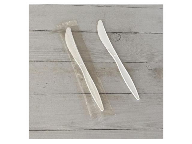 Mediumweight Wrapped Polypropylene Cutlery Knife 5.86' Plastic White 1000/Carton BWKKNIFEMWPPIW