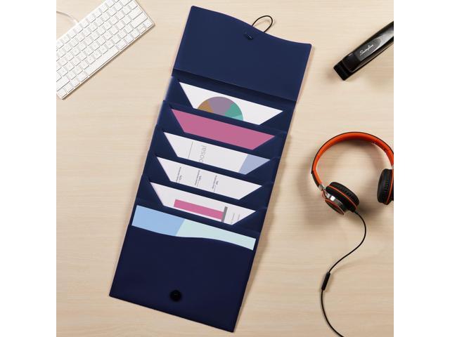 Slide and View Expanding File 6 Sections Hook/Loop Closure Letter Size Navy Blue 73545