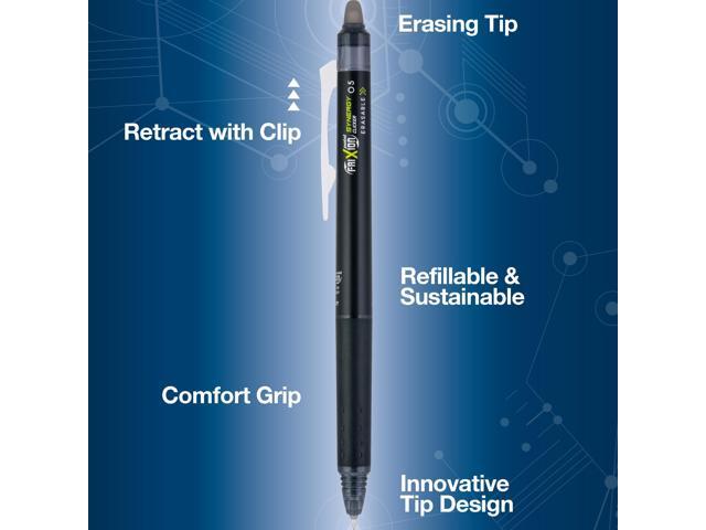 FriXion Synergy Clicker Erasable Gel Pen Retractable Extra-Fine 0.5 mm Black Ink Black/Smoke Barrel Dozen 17363