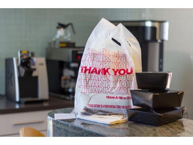 Thank You Bags Thank You Have a Nice Day Labeling Cut-Out Handles 11.5' x 6.5' x 21' White/Red 1000/Carton RPTYB6
