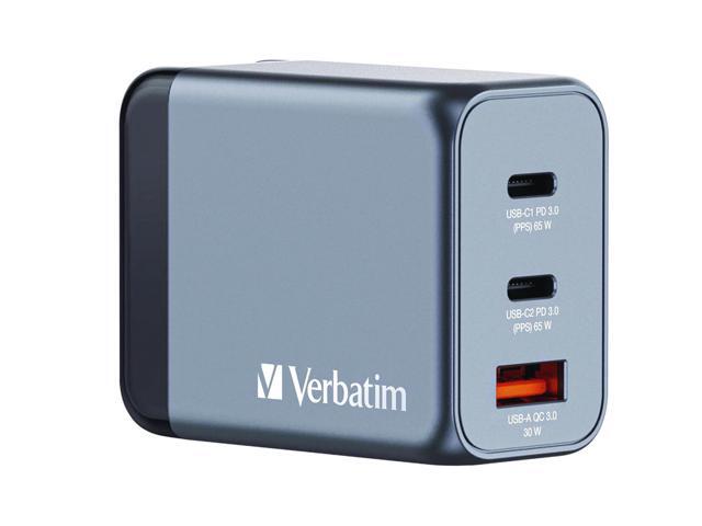 Verbatim 32201 65w Gan Wall Charger Usb-c Pd Ports Usb-a Qc 3.0