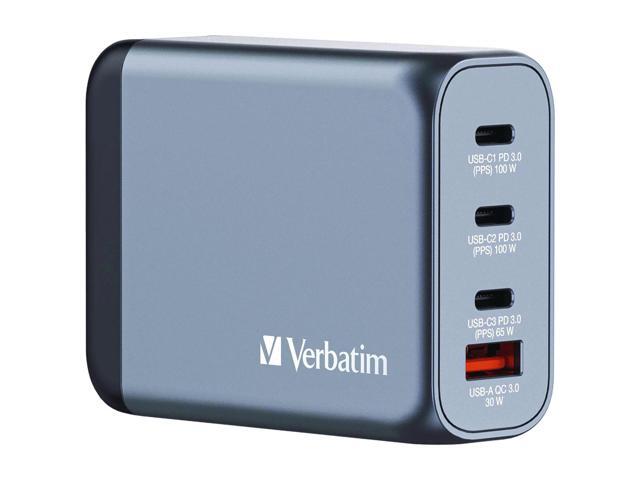 Verbatim GNC-100 100W 4-Port GaN Wall Charger, Black 32202