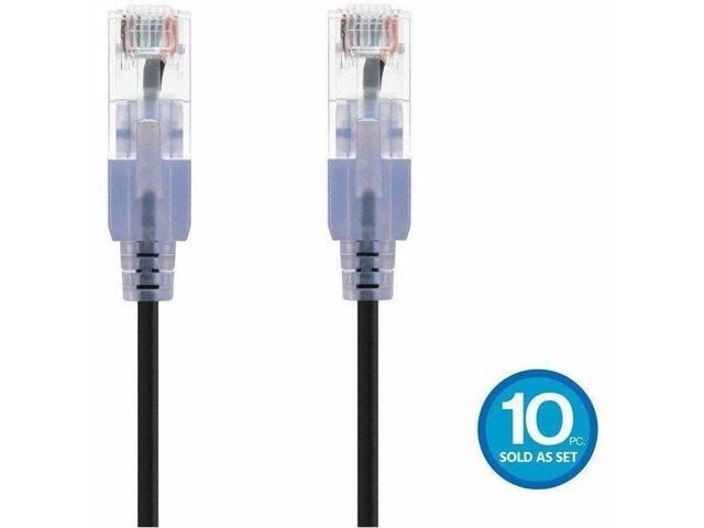 Monoprice Cat6A Ethernet Network Patch Cable - 20 Feet - Black 10-Pack, 10G - SlimRun Series