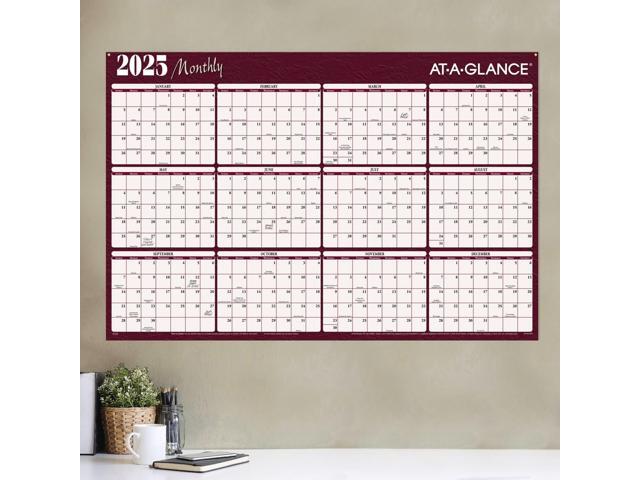 AT-A-GLANCE 2026 Horizontal Reversible Erasable Yearly Wall Calendar, Red and Blue, Extra Large, 48' x 32'