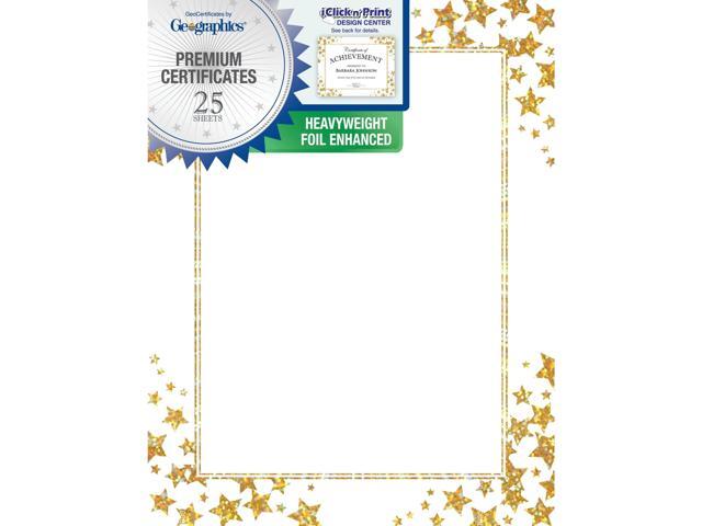 Geographics Foil Certificates, 8-1/2' x 11', Gold Star, Pack of 25 Certificates