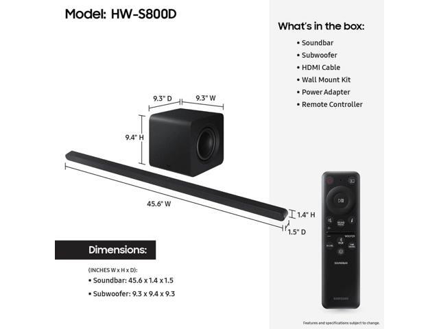 Samsung - HW-S800D 3.1.2 Channel Q-Series Ultra Slim Soundbar with Wireless Subwoofer, Dolby Atmos and Q-Symphony - Titan Black - image 4
