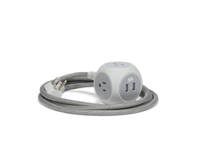 360 Electrical 6ft 3 Outlet Habitat Braided Extension Cord w/ 2 USB, Titanium