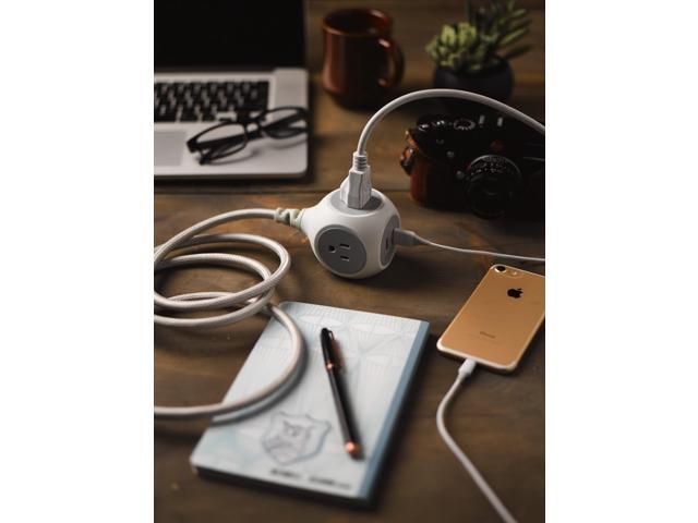 360 Electrical 6ft 3 Outlet Habitat Braided Extension Cord w/ 2 USB, Titanium