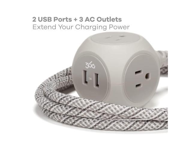 360 Electrical 6ft 3-Outlet Habitat Premium Extension Cord w/2 USB, French Gray