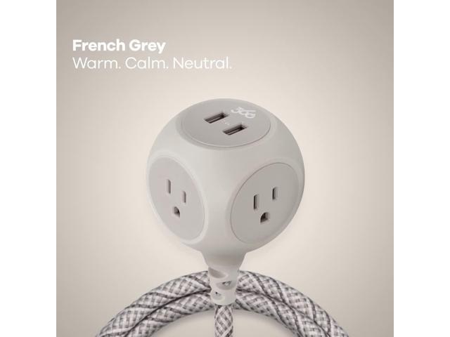 360 Electrical 6ft 3-Outlet Habitat Premium Extension Cord w/2 USB, French Gray