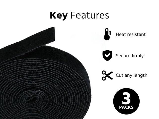 Monoprice 3-Pack Hook and Loop Fastening Tape 5 yard/roll, 0.75in, Black