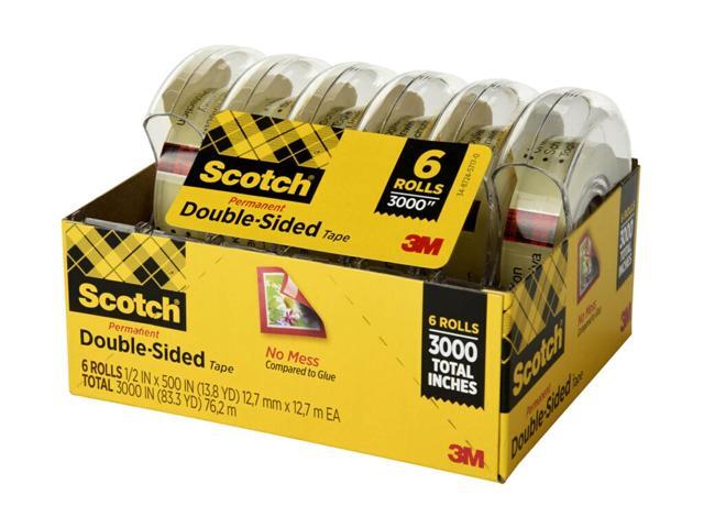 Scotch Double Sided Tape Engineered for Office and Home Use, 1/2 x 500', 6 Pack