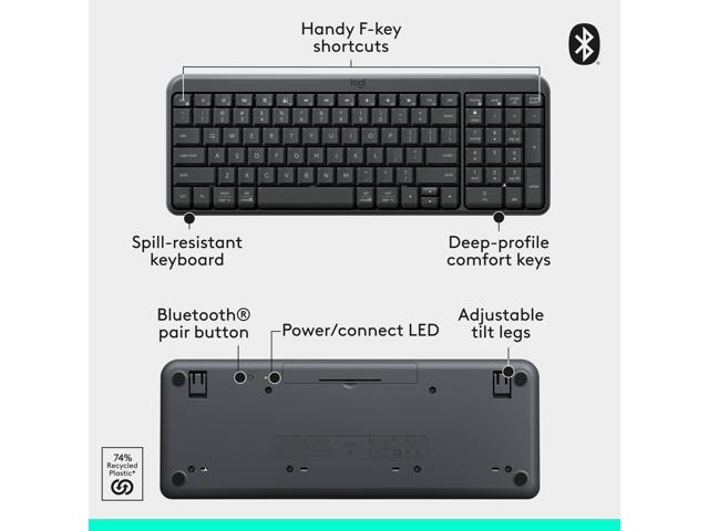 Logitech - MK250 Full-size Bluetooth Wireless Keyboard and Mouse Combo for Windows/MacOS with Fast & Easy Connectivity - Graphite - image 10