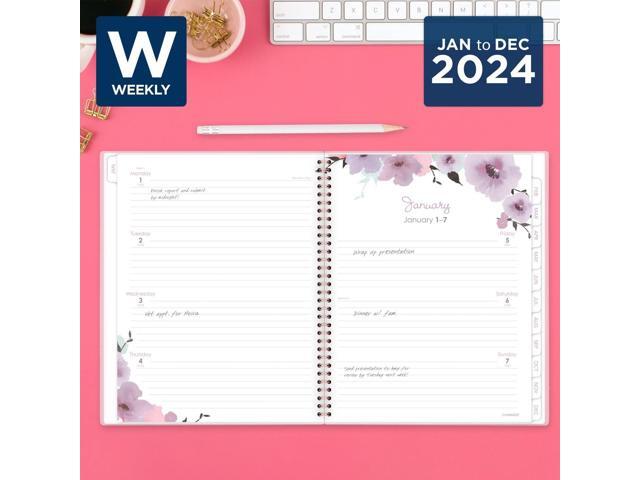 Mina Weekly/Monthly Planner Main Floral Artwork 11 x 8.5 White/Violet/Peach Cover 12-Month Jan to Dec: 2024 1134905