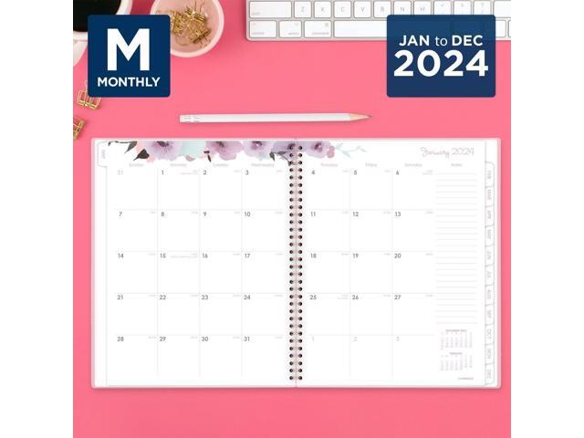 Mina Weekly/Monthly Planner Main Floral Artwork 11 x 8.5 White/Violet/Peach Cover 12-Month Jan to Dec: 2024 1134905