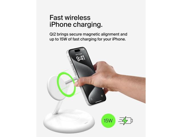 Belkin - 3-in-1 Stand 15W Qi2 Wireless Charger, Fast Charging for iPhone 17, AirPods, Apple Watch, & More (36W Included) - White - image 10