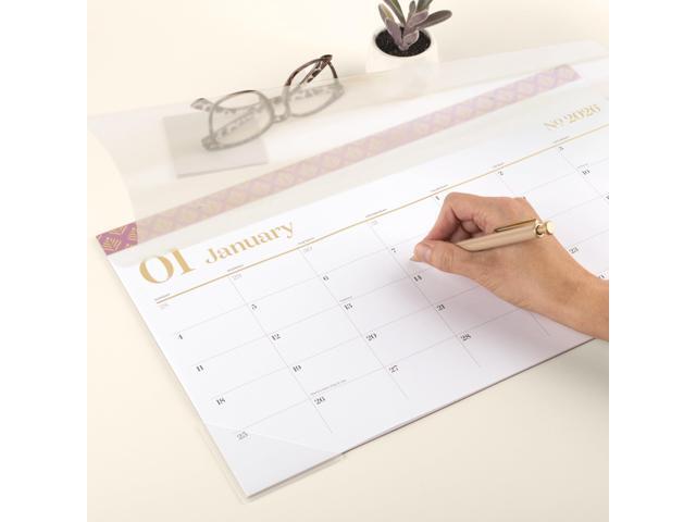 Workstyle Compact Deskpad, 17.75 x 11, White Sheets, Pink Headband/Clear Corners, 12-Month (Jan-Dec): 2026
