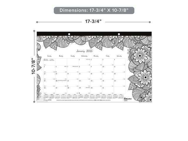 2026 Blueline DoodlePlan Monthly Desk Pad Coloring Calendar, 17-3/4 x 10-7/8, Motif, January To December, C2917001