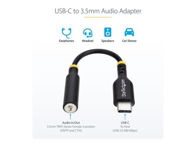 StarTech 5in (12.7cm) USB-C to 3.5mm TRRS Headphone/Headset Jack Audio Adapter, USB Type-C Aux Dongle, 32-bit DAC, Supports USB-C/Thunderbolt,...