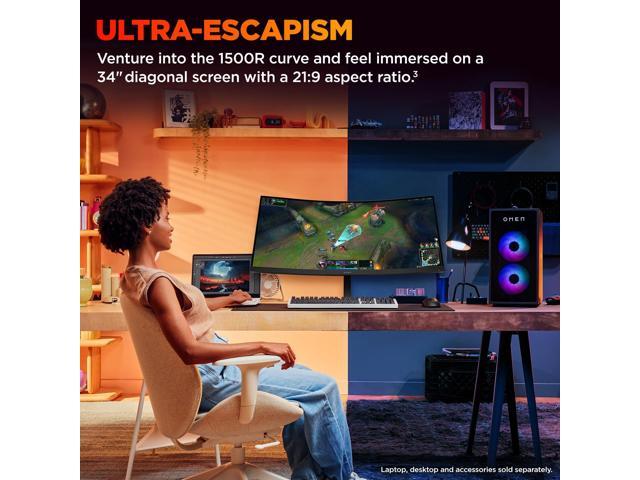 HP OMEN - 34" VA Curved WQHD 180Hz AMD FreeSync Premium Gaming Monitor with Adjustable Height (DisplayPort, HDMI) - Black - image 4