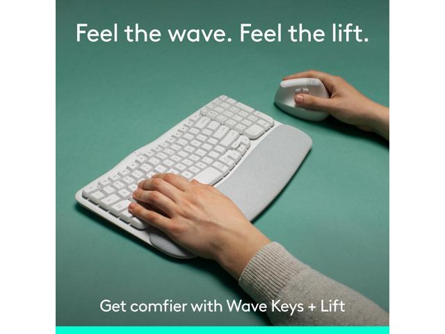 Logitech - Wave Keys and Lift Vertical Mouse Wireless Ergonomic Keyboard and Mouse Bundle with Cushioned Palm Rest - Off-White - image 2