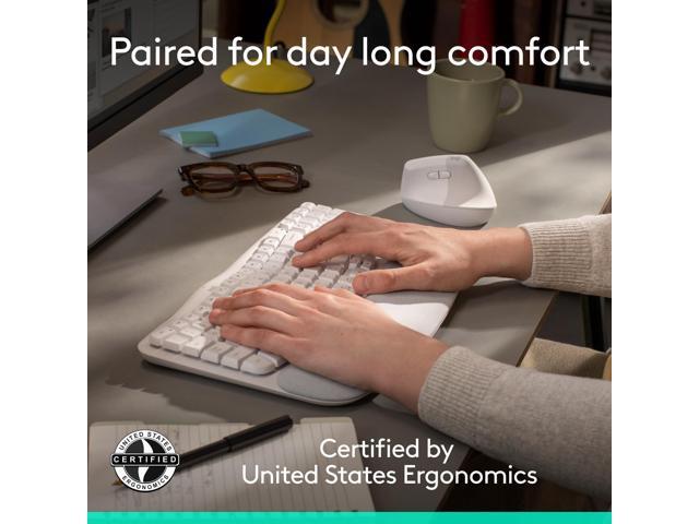 Logitech - Wave Keys and Lift Vertical Mouse Wireless Ergonomic Keyboard and Mouse Bundle with Cushioned Palm Rest - Off-White - image 3