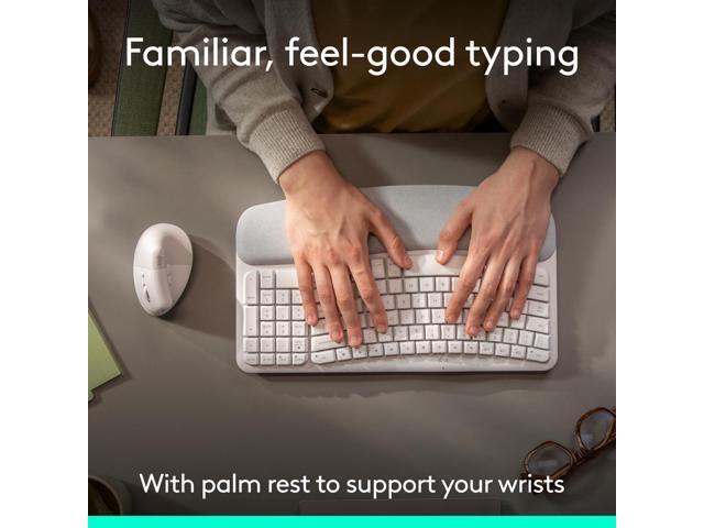 Logitech - Wave Keys and Lift Vertical Mouse Wireless Ergonomic Keyboard and Mouse Bundle with Cushioned Palm Rest - Off-White - image 4