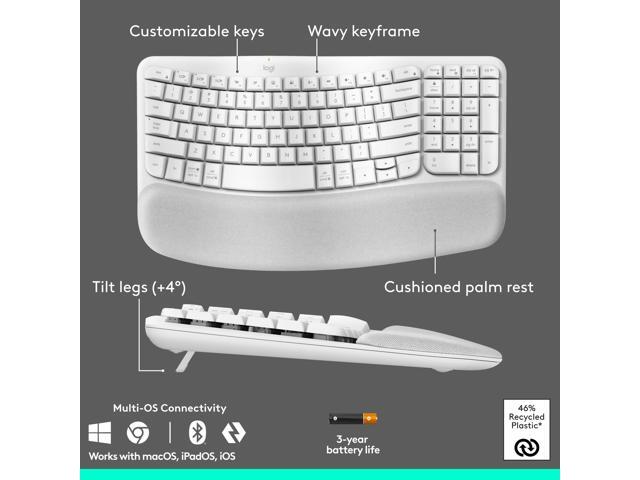 Logitech - Wave Keys and Lift Vertical Mouse Wireless Ergonomic Keyboard and Mouse Bundle with Cushioned Palm Rest - Off-White - image 6