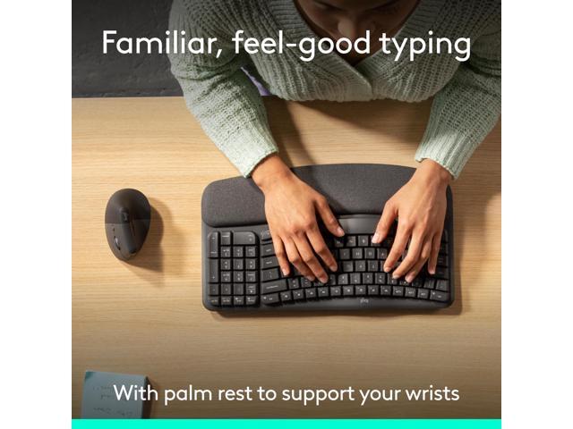 Logitech - Wave Keys and Lift Vertical Mouse Wireless Ergonomic Keyboard and Mouse Bundle with Cushioned Palm Rest - Graphite - image 4