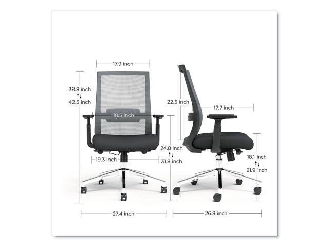 Alera Ashdale Ergonomic Fabric Swivel Task Chair - Supports 275 lb - 18.15 to 21.89 Seat Height - Black Seat/Back Silver Base ALEAD41BME17