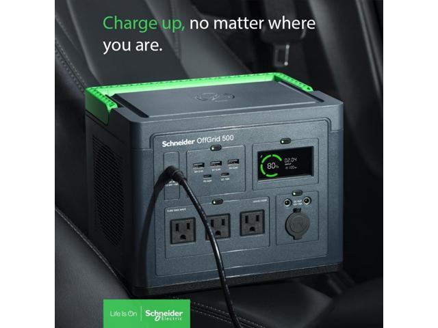 APC Schneider OffGrid Portable Power Station 500 - 120V - 517Wh Lithium-ion - LCD, -3 NEMA - Sinewave - 3 USB-A, 2 USB-C, Wireless Charger PPS500