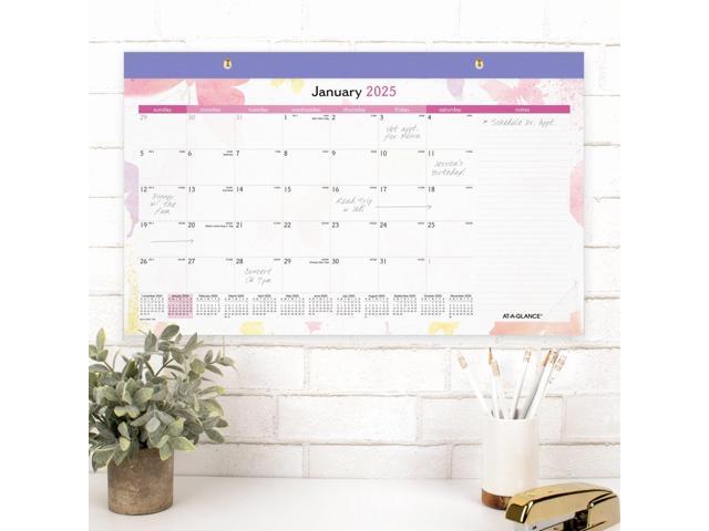 AT-A-GLANCE Watercolors 2026 Monthly Desk Pad Calendar, Compact, 17 3/4' x 11'