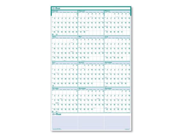 Express Track Recycled Reversible/Erasable Yearly Wall Calendar 24 x 37 White/Teal Sheets 12-Month Jan to Dec: 2026 392