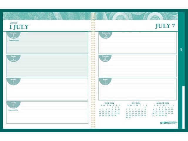 100% Recycled MonoBright Monthly/Weekly Planner 11 x 8.5 Green/Gold Cover 12-Month July to June: 2025 to 2026 283509