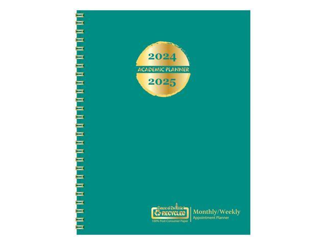 100% Recycled MonoBright Monthly/Weekly Planner 11 x 8.5 Green/Gold Cover 12-Month July to June: 2025 to 2026 283509