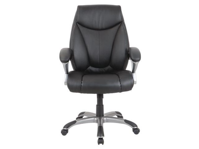 Alera Fulford Bonded Leather High-Back Managers Chair - Supports 275lb - 18.62-22.56' Seat Height - Black Seat/Back, Silver Base ALEFD41B19