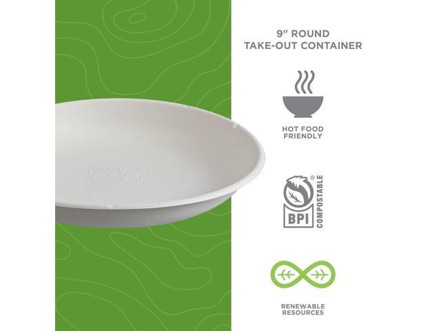 Eco-Products Vanguard Worldview Renewable and Compostable Sugarcane Take-Out Containers - 34.1 oz, 9 x 9 x 1.25 - White - 400/Carton