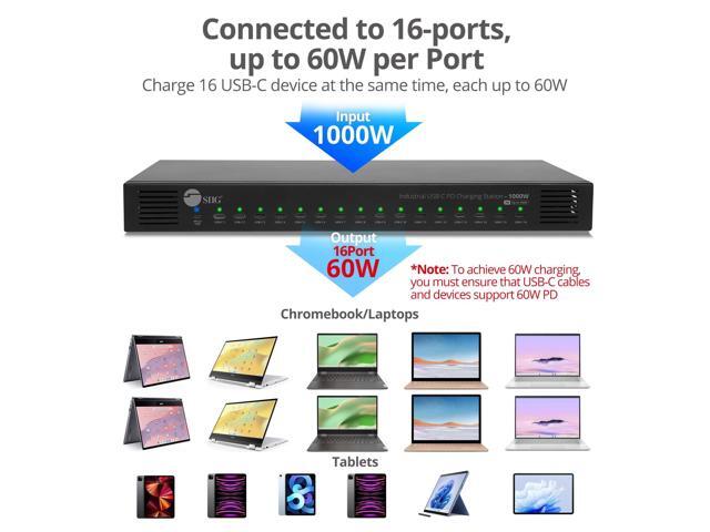 SIIG 16-Port Industrial USB-C PD Charging Station 1000W up to 10 USB-C 100W up to 16 USB-C 60W