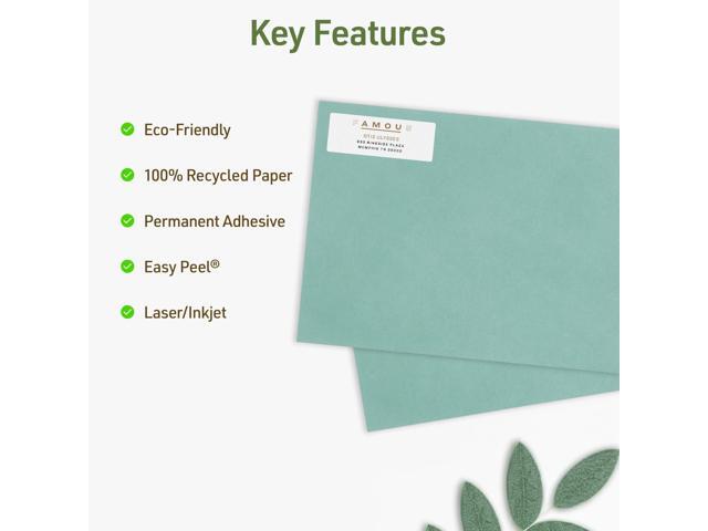 EcoFriendly Recycled Return Address Labels Inkjet/Laser 0.66 x 1.75 White 60/Sheet 10 Sheets/Pack 48806