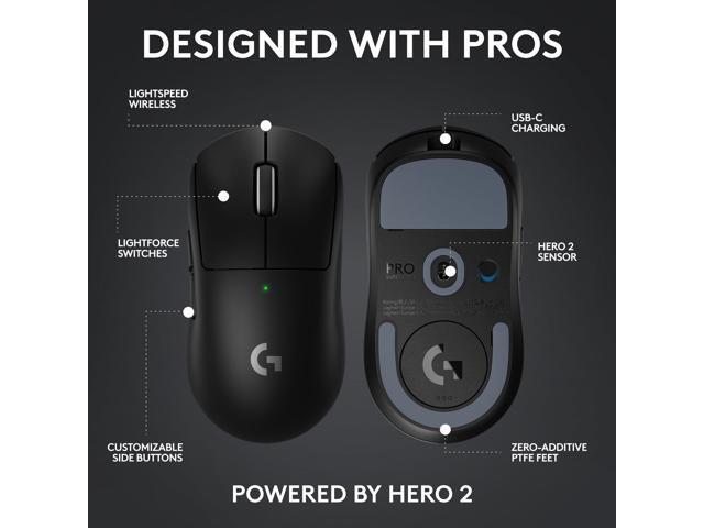 Logitech - PRO X SUPERLIGHT 2c LIGHTSPEED Lightweight Compact Wireless Optical HERO 2 Sensor 44 000 DPI Gaming Mouse for PC - Wireless - Black - image 6