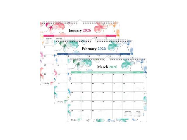 Lindley Monthly Wall Calendar Floral Artwork 15 x 12 White/Pink/Red Sheets 12-Month Jan to Dec: 2026 117888