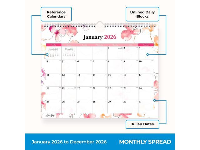 Lindley Monthly Wall Calendar Floral Artwork 15 x 12 White/Pink/Red Sheets 12-Month Jan to Dec: 2026 117888