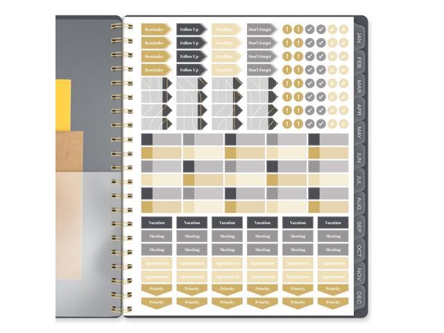 Hera Weekly Monthly Planner Wavy Lines 11 x 8.5 Black/Gold Cover 12-Month Jan to Dec: 2026 1765905